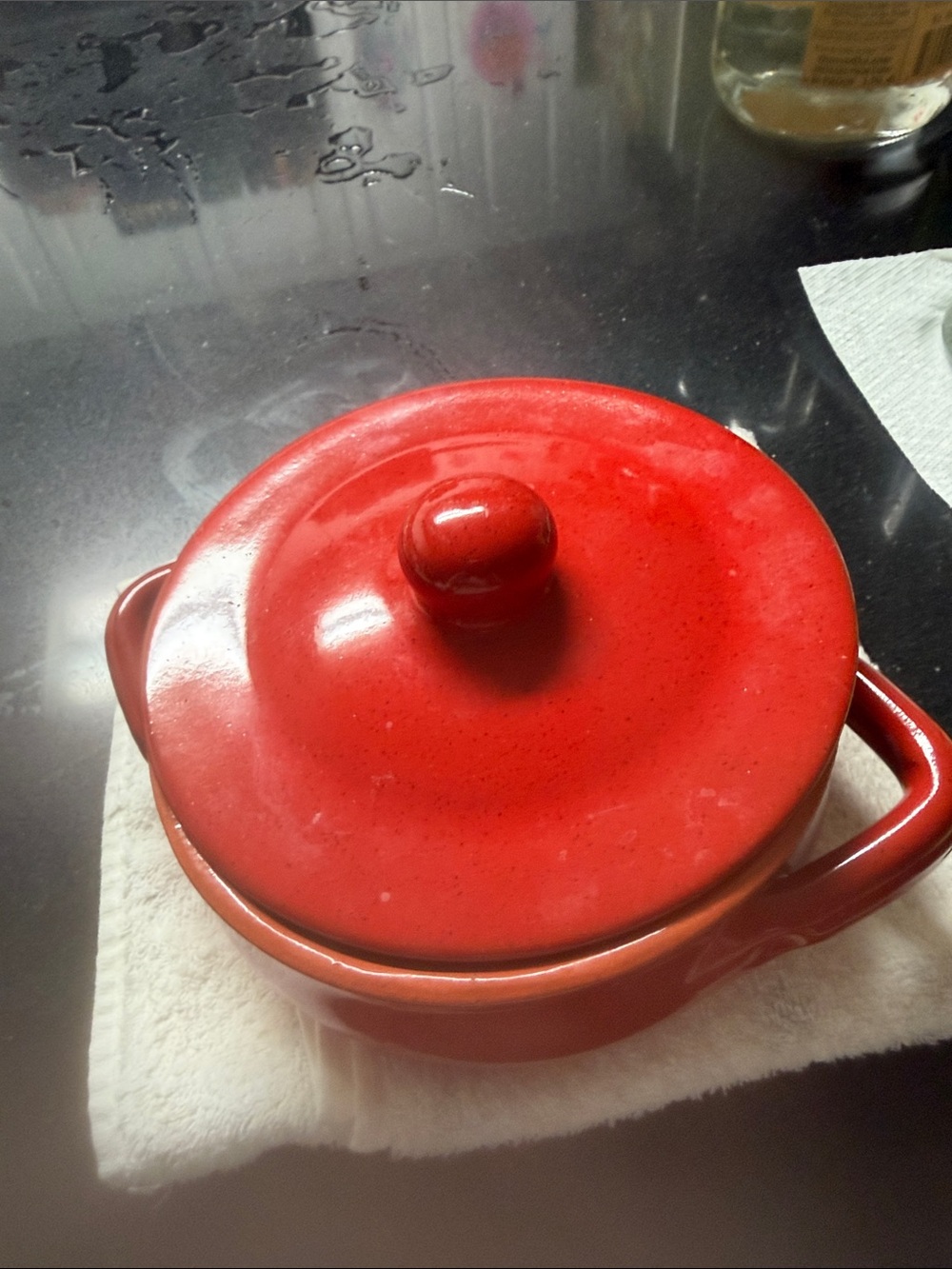 Red Ceramic Covered Casserole with Side Handles